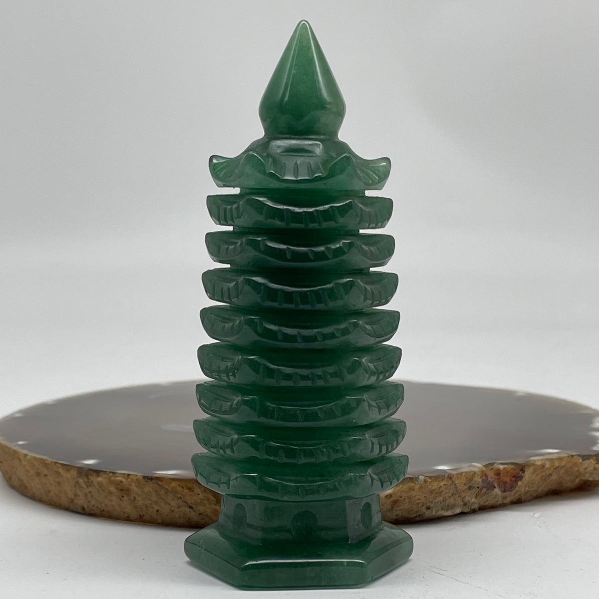 Natural Green Aventurine Pagoda Display | (186.17g | 44.2 x 39.0 x 103.8mm | Wealth Catalyst, "Wen Chang" Academic Excellence & Career Prosperity Anchor, Traditional Spatial Harmony Specimen)