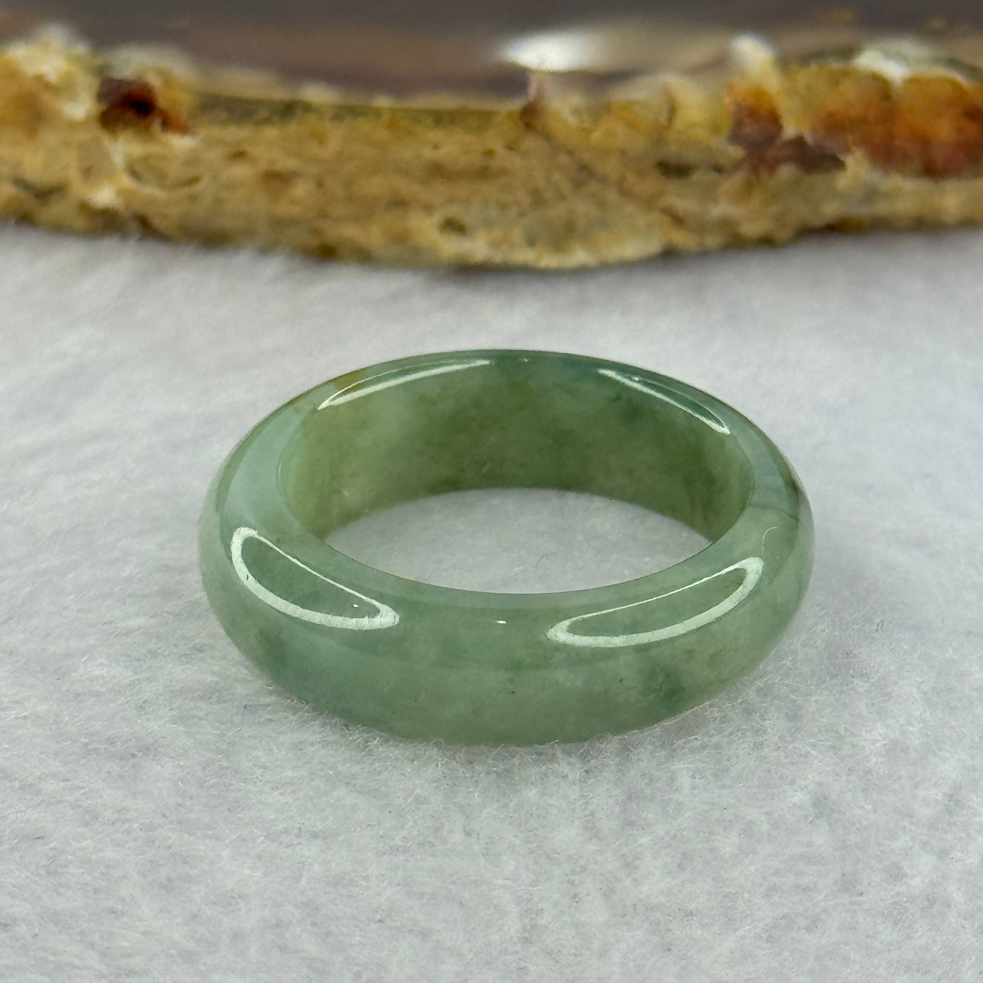 Type A Green Grey Wuji Jadeite Ring 3.90g 6.8 by 3.2mm US8 HK18 - Huangs Jadeite and Jewelry Pte Ltd