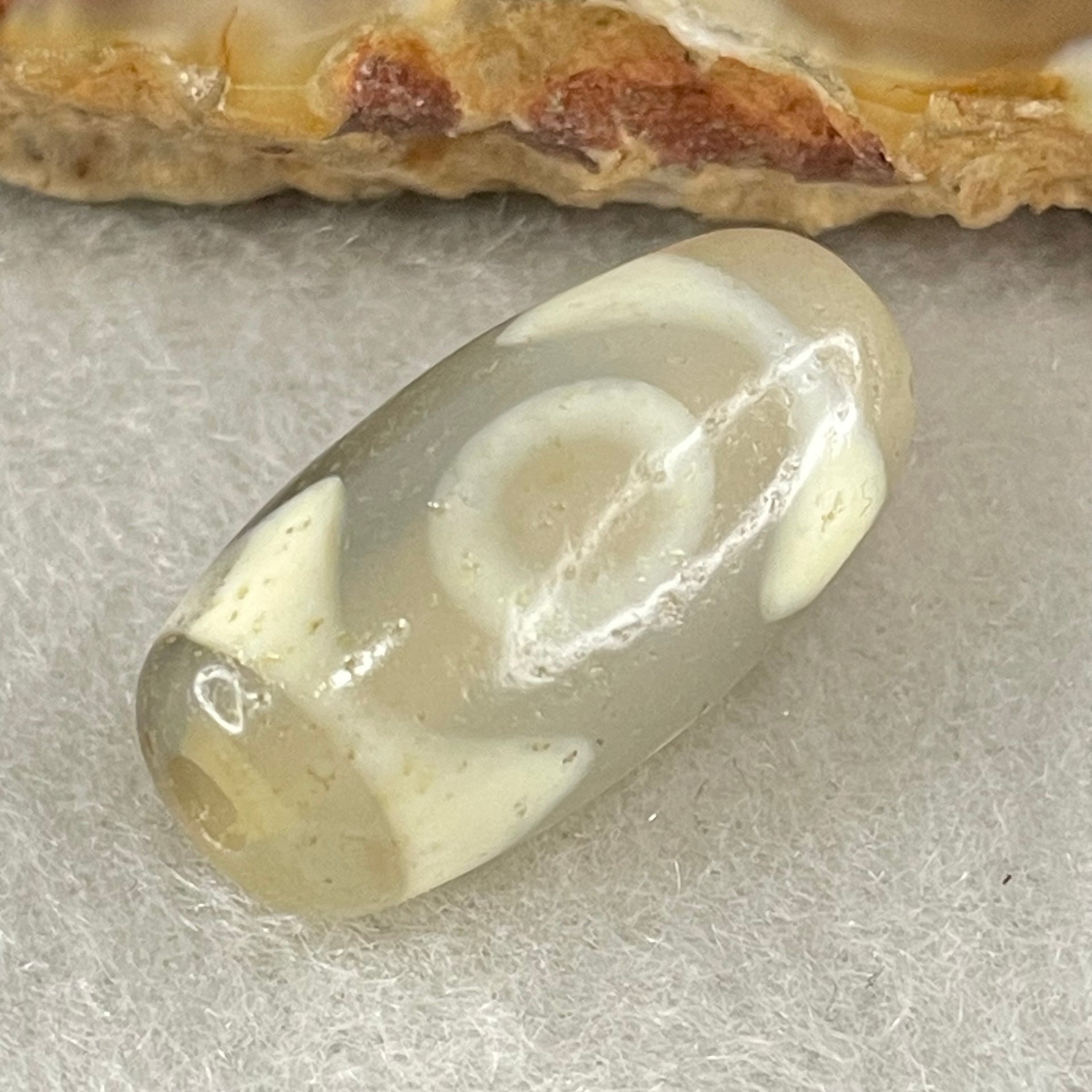 Natural Powerful Tibetan Old Oily Agate 3 Eyes Dzi Bead Heavenly Master (Tian Zhu) 三眼天诛 2.80g 19.5 by 10.0mm - Huangs Jadeite and Jewelry Pte Ltd