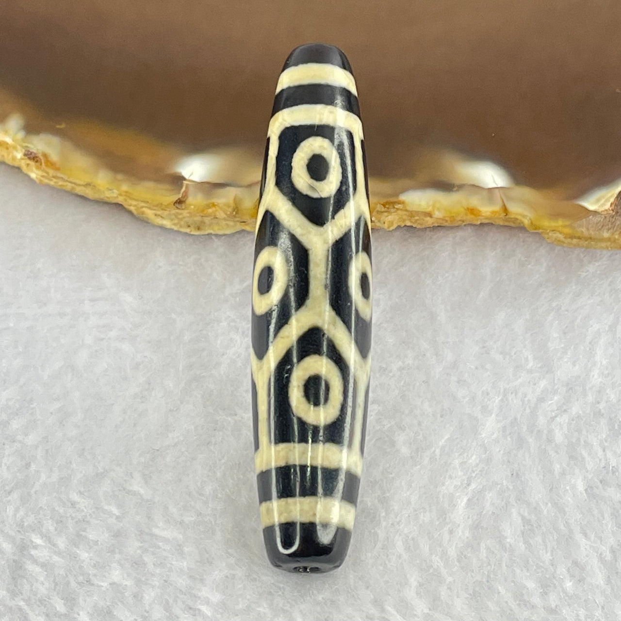 Natural Powerful Tibetan Old Oily Agate 9 Eyes Dzi Bead Heavenly Master (Tian Zhu) 九眼天诛 13.91g 57.4 by 12.8mm - Huangs Jadeite and Jewelry Pte Ltd