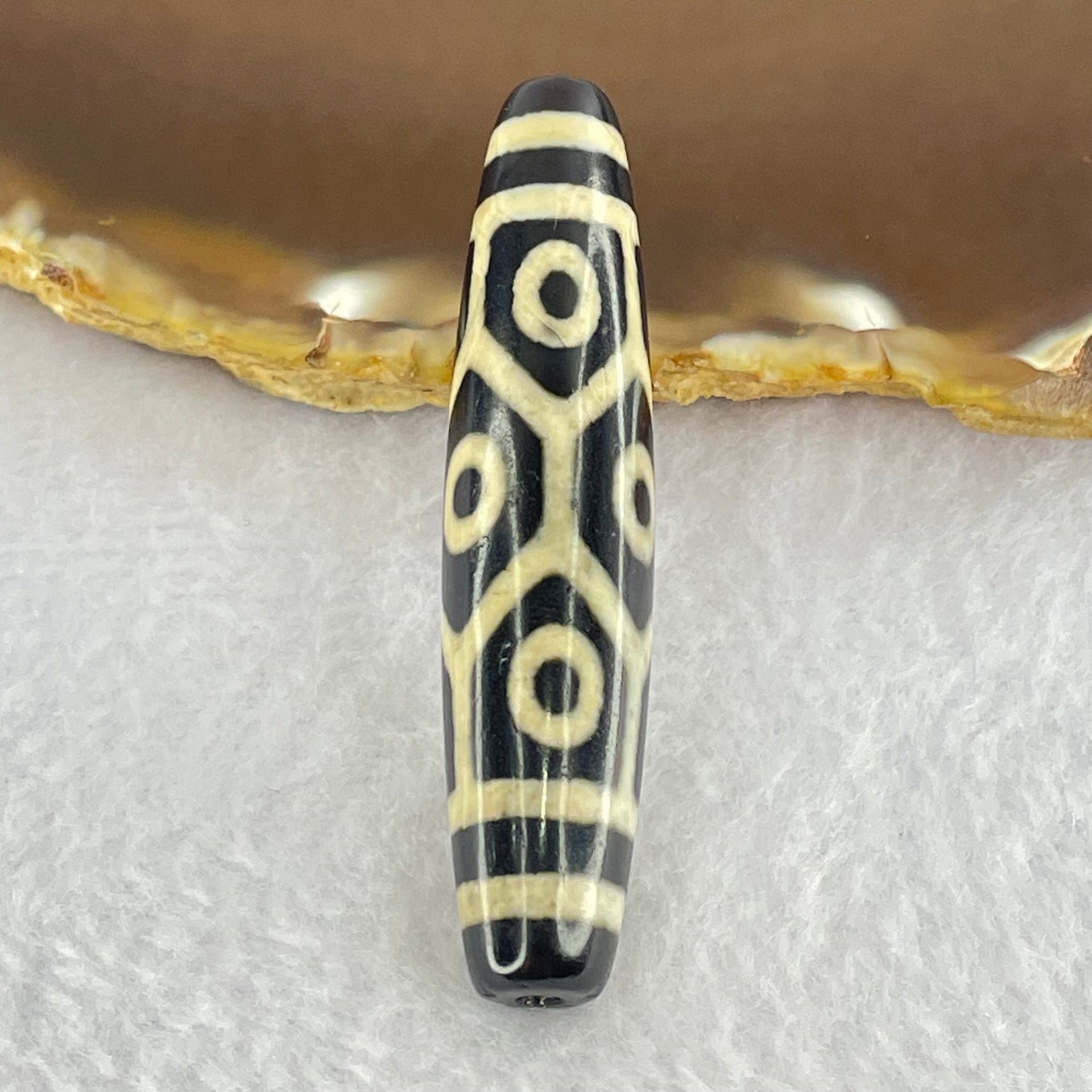 Natural Powerful Tibetan Old Oily Agate 9 Eyes Dzi Bead Heavenly Master (Tian Zhu) 九眼天诛 13.91g 57.4 by 12.8mm - Huangs Jadeite and Jewelry Pte Ltd