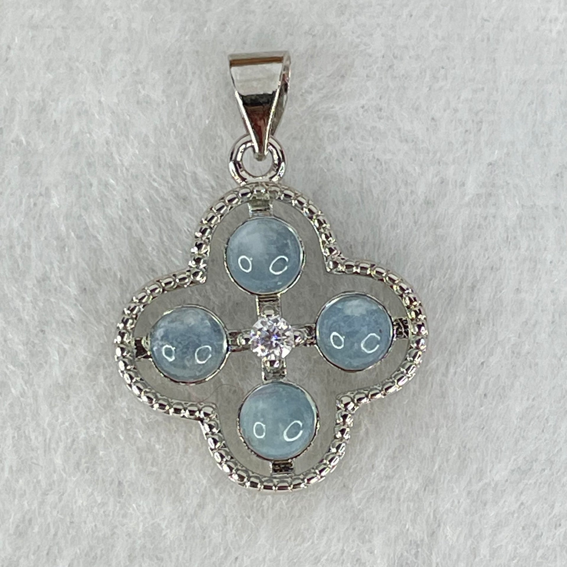Above Average Grade Rare Natural Blue Dumortierite Rutilated Quartz in S925 Four Leaf Clover Pendant 2.22g 4.0mm 4pcs - Huangs Jadeite and Jewelry Pte Ltd