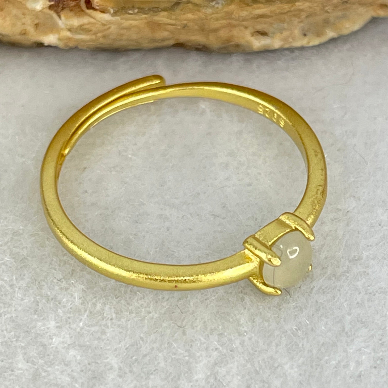 Type A Icy Cabochon Lavender Jadeite in S925 Sliver Gold Color Ring (Adjustable Size) 1.09g 4.4 by 3.8 by 2.0mm - Huangs Jadeite and Jewelry Pte Ltd