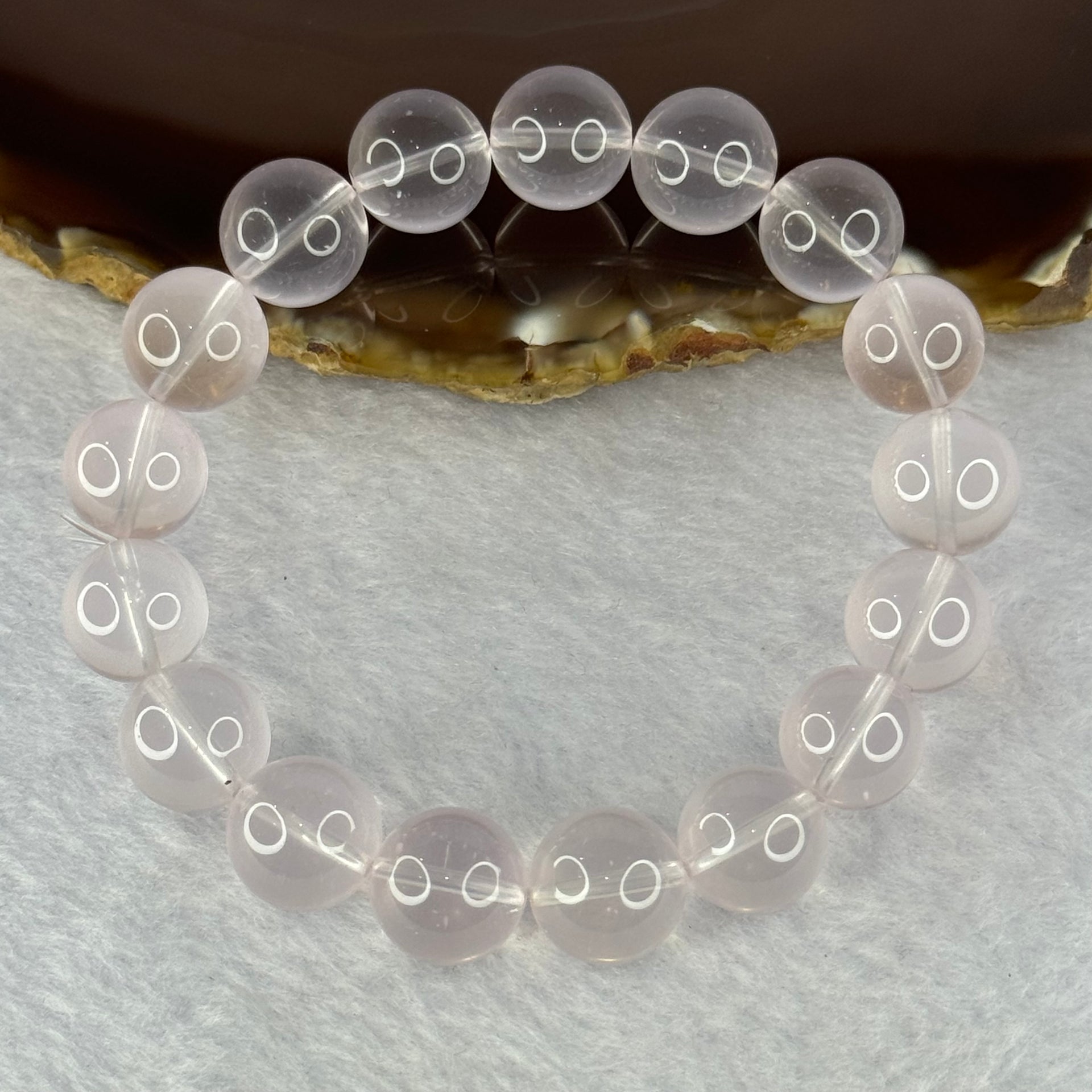 Natural Rose Quartz Beads Bracelet 天然玫瑰石英珠手链 45.08g 18.5cm 12.6mm 17 Beads - Huangs Jadeite and Jewelry Pte Ltd