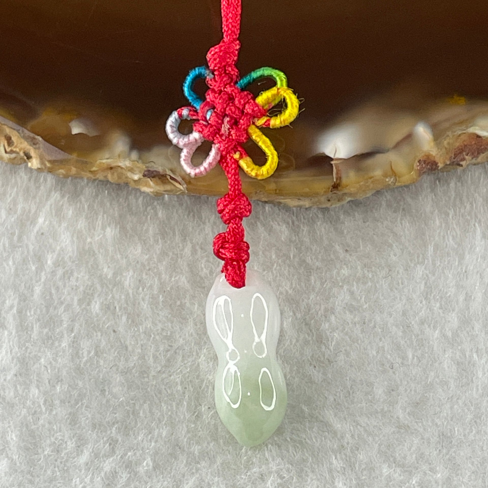 Type A Green with Lavender Jadeite Peanut Charm 1.78g 18.0 by 6.5mm - Huangs Jadeite and Jewelry Pte Ltd