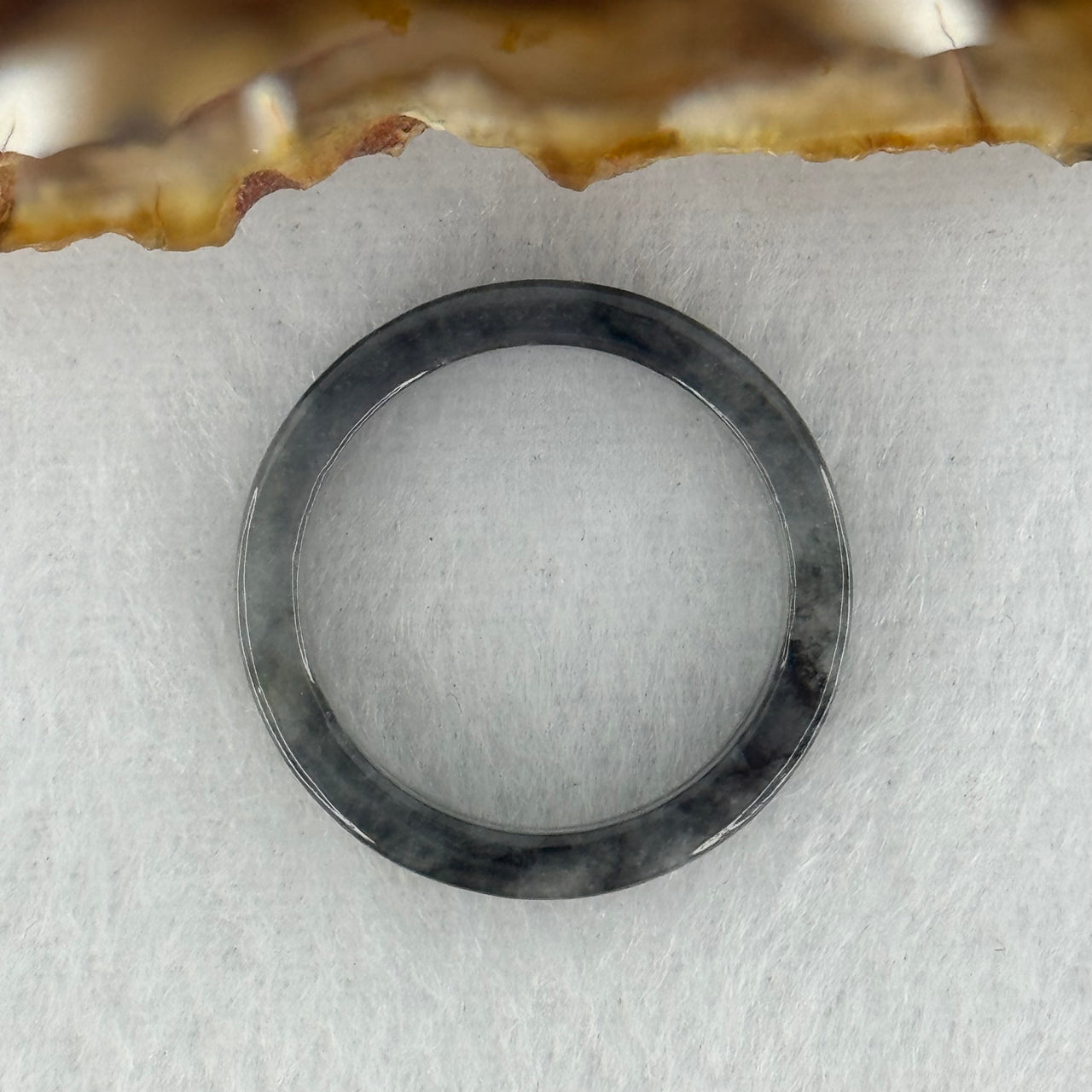 Type A Wuji Black Grey Jadeite Flat Ring 2.93g 5.7 by 2.7mm US 7.8 HK 17.5 (Internal Lines) - Huangs Jadeite and Jewelry Pte Ltd
