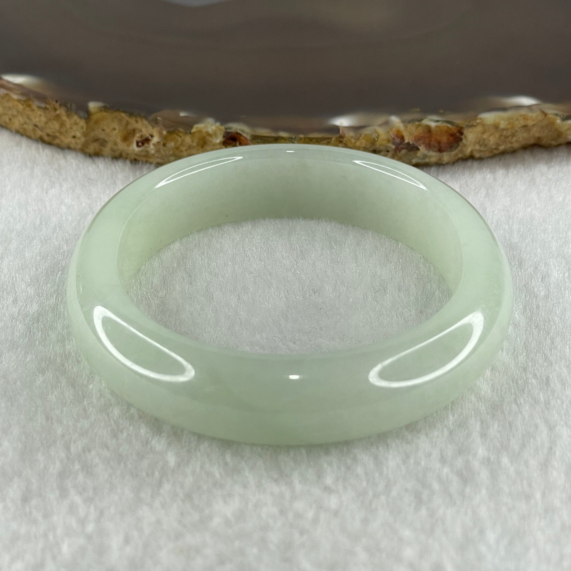 Type A Natural Jelly Light Green Jadeite Oval Bangle 47.17g Inner Diameter 54.6mm 12.3 by 8.2mm (Internal Line) - Huangs Jadeite and Jewelry Pte Ltd