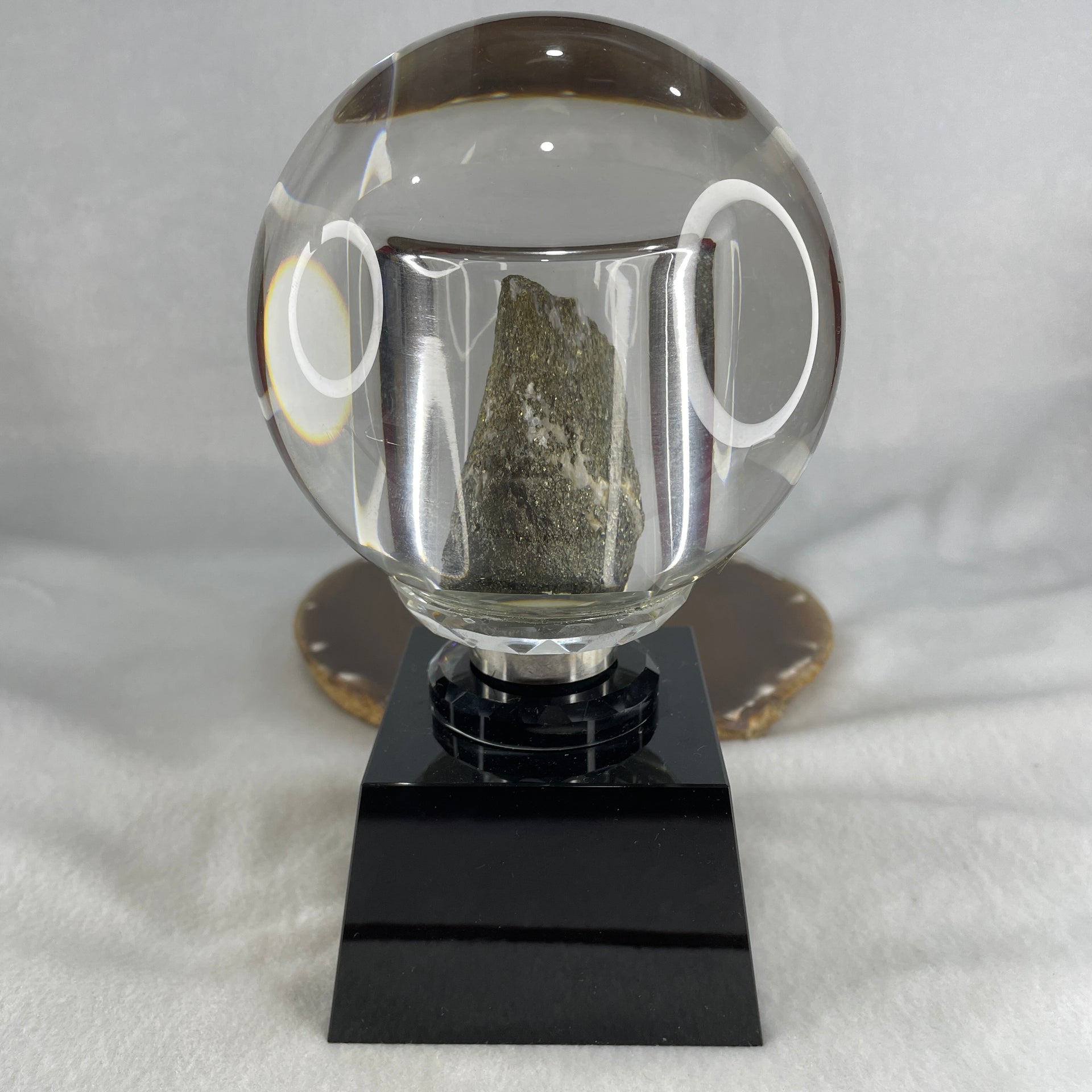 Natural Pyrite Golden Stone Spinning Ball in Crystal Display 1785.8g 96.5 by 170.0mm - Huangs Jadeite and Jewelry Pte Ltd