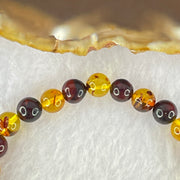 Natural Blood Red and Yellow Amber Beads Bracelet 4.71g 16cm 6.9mm 28 Beads - Huangs Jadeite and Jewelry Pte Ltd