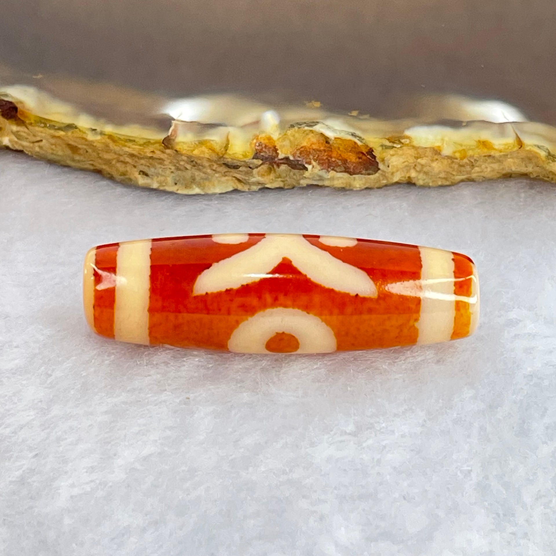 Natural Powerful Tibetan Old Oily Orange Red White Agate Patina Guiren Tairen Human Dzi Bead Totem Amulet Heavenly Master (Tian Zhu) 贵人天诛 7.99g 37.9 by 11.6mm - Huangs Jadeite and Jewelry Pte Ltd