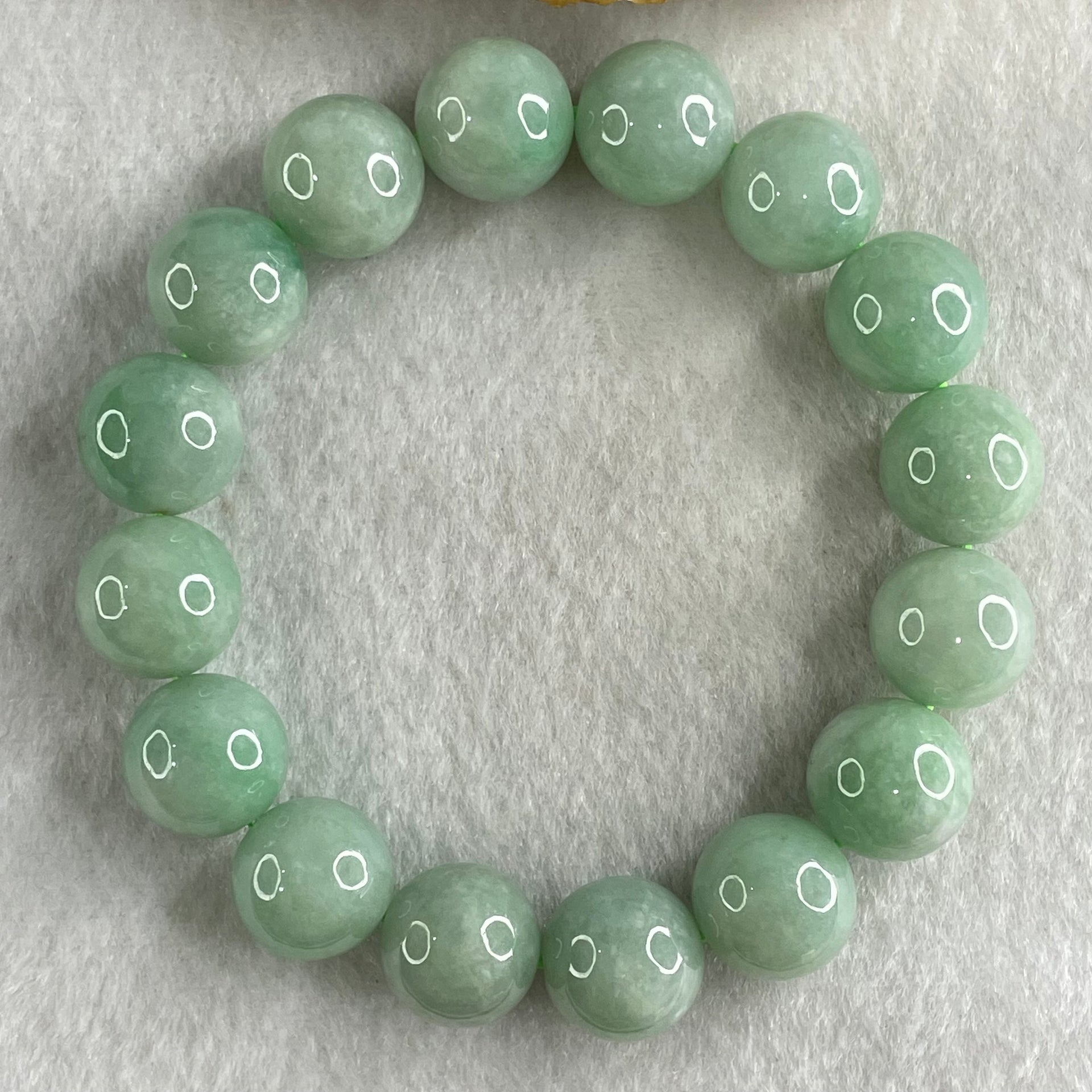 Type A Green Jadeite Beads Bracelet 60.01g 16.5cm 13.2mm 16 Beads - Huangs Jadeite and Jewelry Pte Ltd