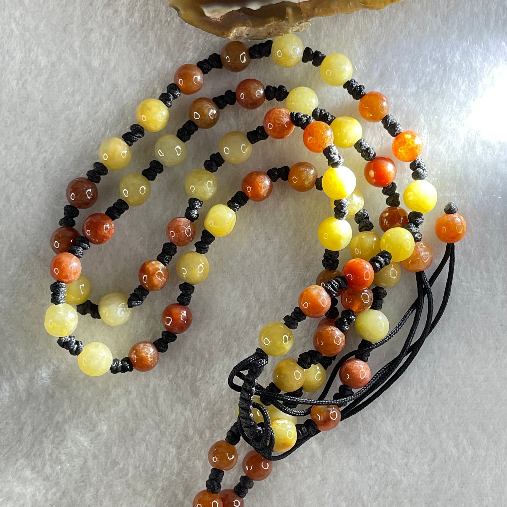 Grandmaster Type A Blueish Green with Green and Yellow Patches Jadeite Three Birds with Flowers Pendant with Beads Necklace 花开富贵 67.26g 60.mm 49.1 by 56.5 by 12.0mm - Huangs Jadeite and Jewelry Pte Ltd
