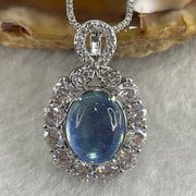 Natural Blue Aquamarine Cabochon Pendant on S925 Sliver 5.11g 9.8 by 6.7 by 3.8mm - Huangs Jadeite and Jewelry Pte Ltd