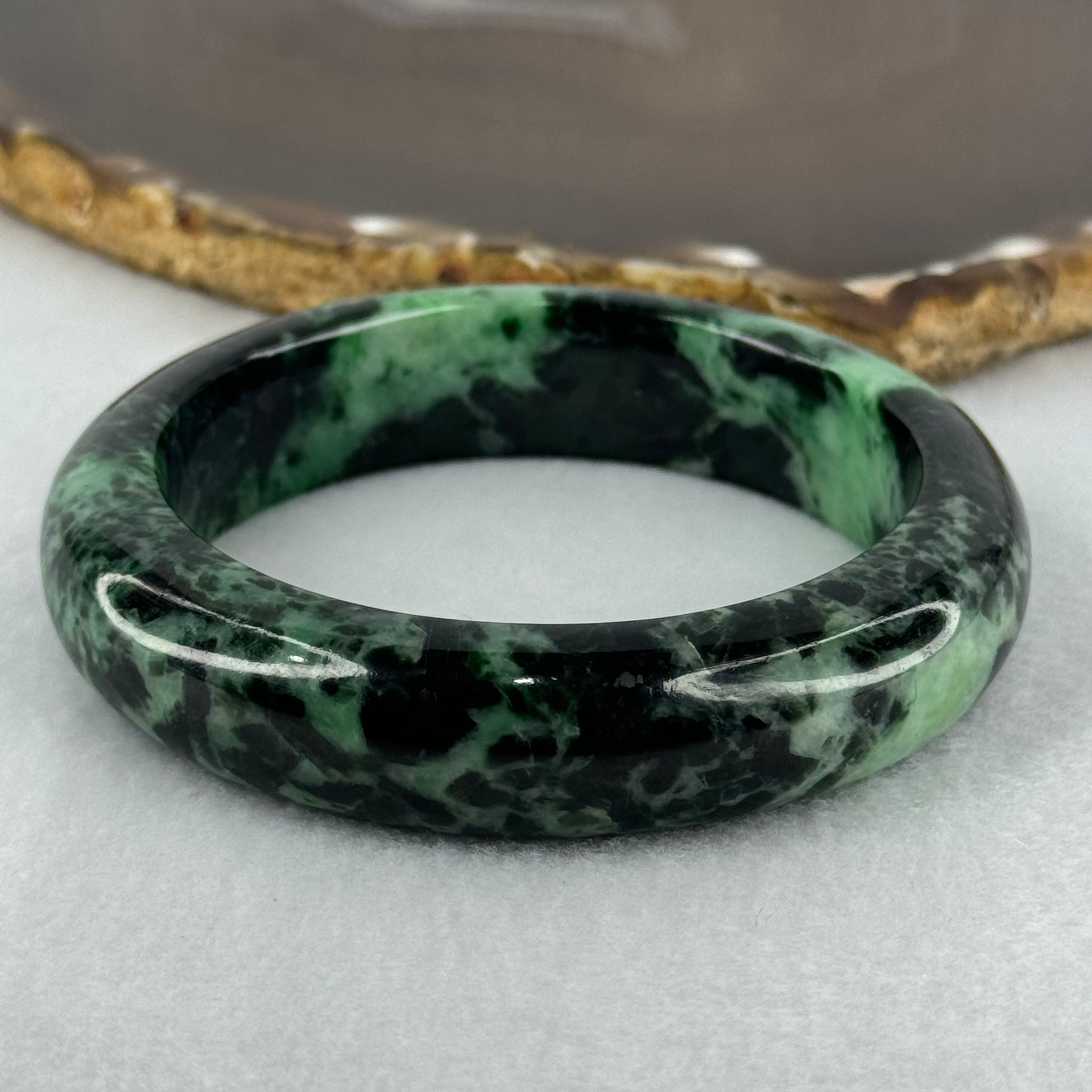 Type A Opaque to Slightly Translucent Dark Green with Apple and Emerald Green Jadeite Bangle Internal Diameter 56.0mm 75.24g 14.9 by 9.6mm (Slight Internal Lines) - Huangs Jadeite and Jewelry Pte Ltd
