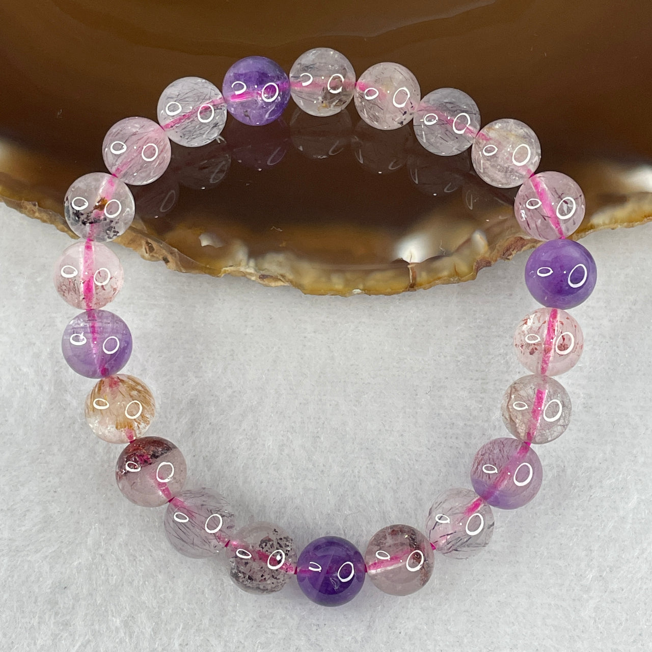 Certified Above-Average Grade Natural Super 7 Crystal Beads Bracelet | High-Fluidity Crystalline Strand | Authentic Sacred Seven Multi-Mineral Inclusions Quartz Spiritual Catalyst & Auric Shield Bracelet (19.81g | 15.5cm Length | 8.8mm | 22 Beads)