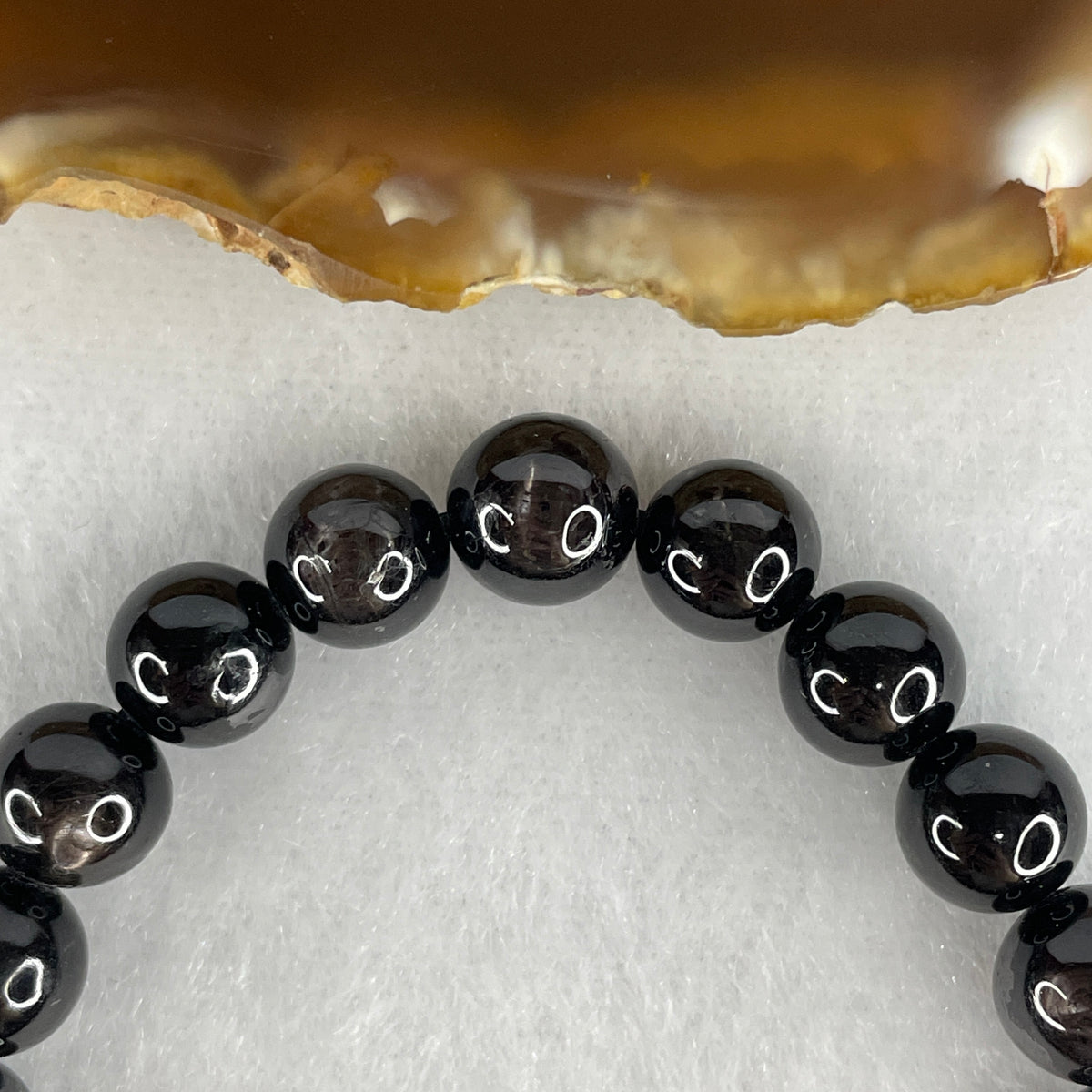 Certified Good Grade Natural Black Hypersthene Enstatite Beads Bracelet | 15.5cm Strand of 23 Matched 8.3mm Beads (21.43g | Metallic Silver Schiller Sheen | "Velvet Labradorite" Shielding & Laser Focus)