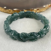 Type A Blueish Green Jadeite with Flowers Bangle 45.62g Inner Diameter 57.2mm 13.8 by 8.0mm - Huangs Jadeite and Jewelry Pte Ltd