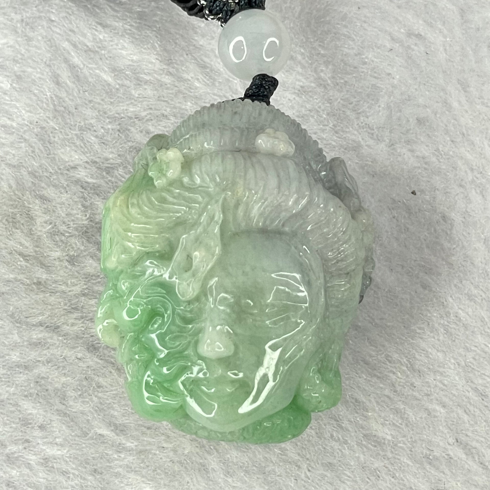 Type A Green with Wuji Grey Jadeite Good vs Evil Pendent 30.72g 31.6 by 24.7 by 23.6mm - Huangs Jadeite and Jewelry Pte Ltd