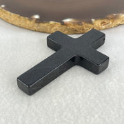 Type A Opaque Black Jadeite Cross Pendant 27.22g 64.6 by 41.3 by 8.0mm - Huangs Jadeite and Jewelry Pte Ltd