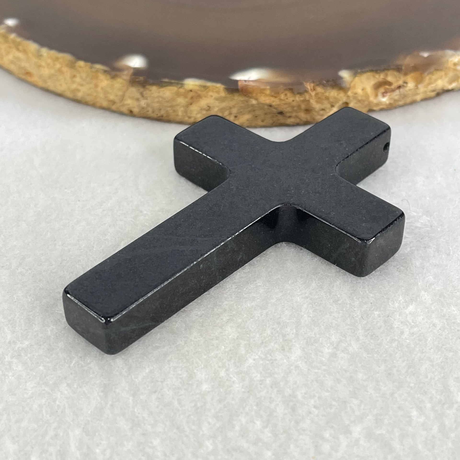 Type A Opaque Black Jadeite Cross Pendant 27.22g 64.6 by 41.3 by 8.0mm - Huangs Jadeite and Jewelry Pte Ltd