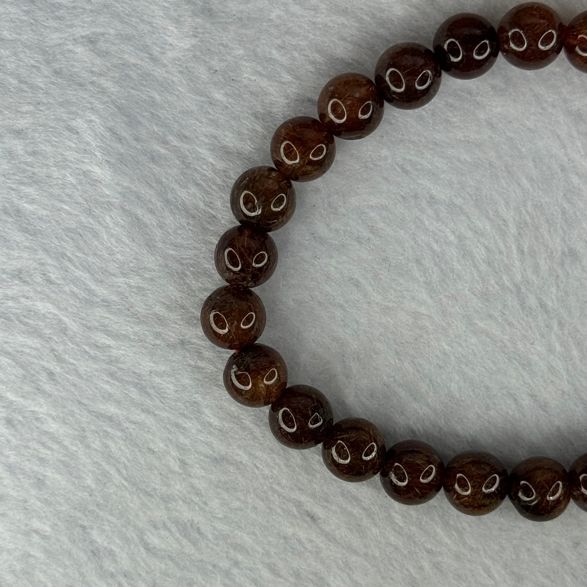 Natural Copper Rutilated Quartz Beads Bracelet 天然銅髮晶手镯 16.36g 16cm 7.9mm 25 Beads - Huangs Jadeite and Jewelry Pte Ltd