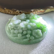 Type A Green with Faint Lavender Jadeite Deer with Ruyi and Flowers Bangle Inner Diameter 60.5mm 12.9 by 10.6mm and Pendant 58.6 by 12.9mm Total 153.67g - Huangs Jadeite and Jewelry Pte Ltd