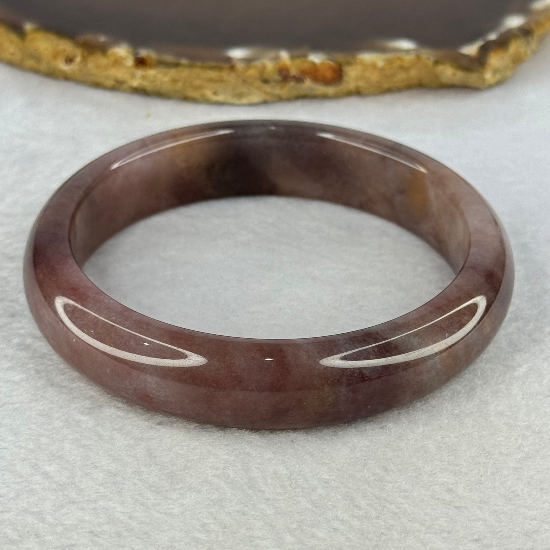 Transparent Dark Purple with Yellow Quartzite Jade Bangle 天山玉手镯 Internal Diameter 62.0mm 55.90g 14.8 by 8.8mm - Huangs Jadeite and Jewelry Pte Ltd