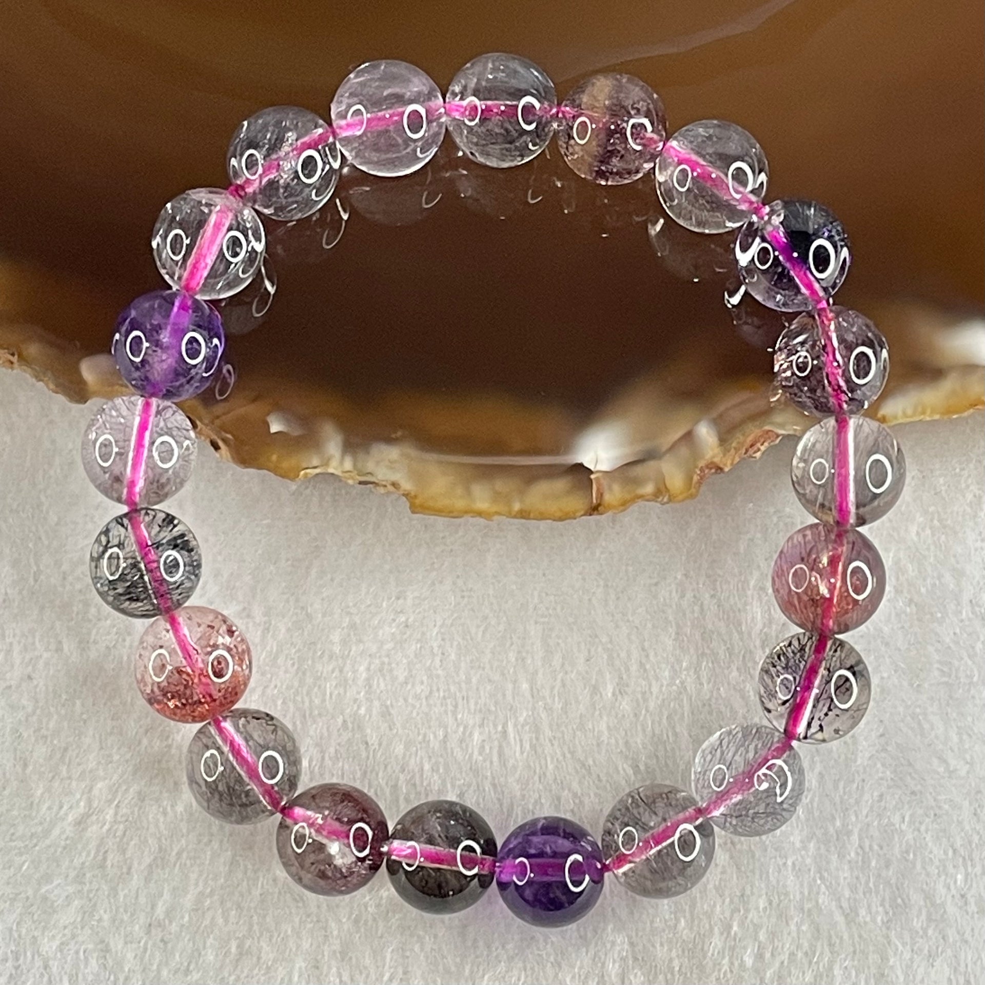 Natural Super 7 超级七 Bracelet 22.33g 9.5mm/bead 21 beads 15.5cm - Huangs Jadeite and Jewelry Pte Ltd