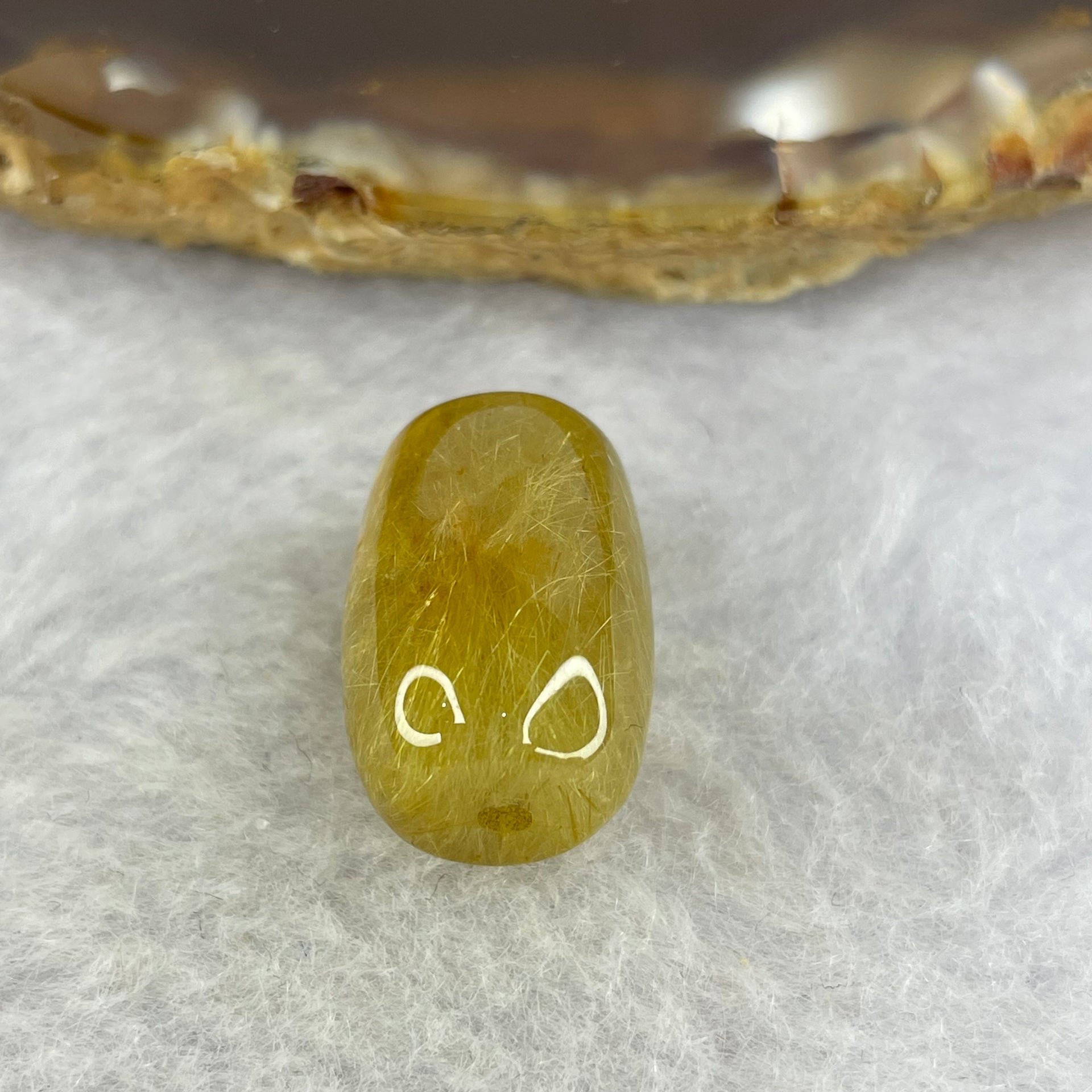 Good Grade Natural Golden Rutilated Quartz Crystal Lulu Tong Barrel 天然金顺发晶水晶露露通桶 
3.83g 16.4 by 11.8mm - Huangs Jadeite and Jewelry Pte Ltd