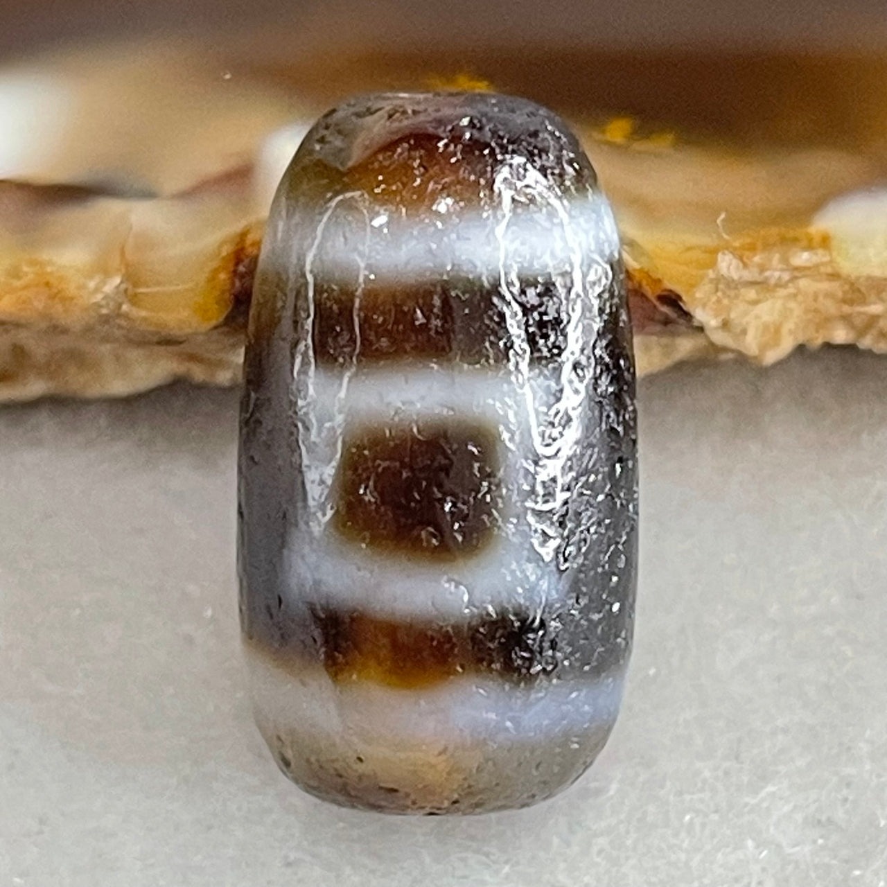 Natural Powerful Tibetan Old Oily Agate Sky Door Serenity 1 Eye Dzi Bead Heavenly Master (Tian Zhu) 一眼天诛 3.43g 18.8 by 10.6mm - Huangs Jadeite and Jewelry Pte Ltd