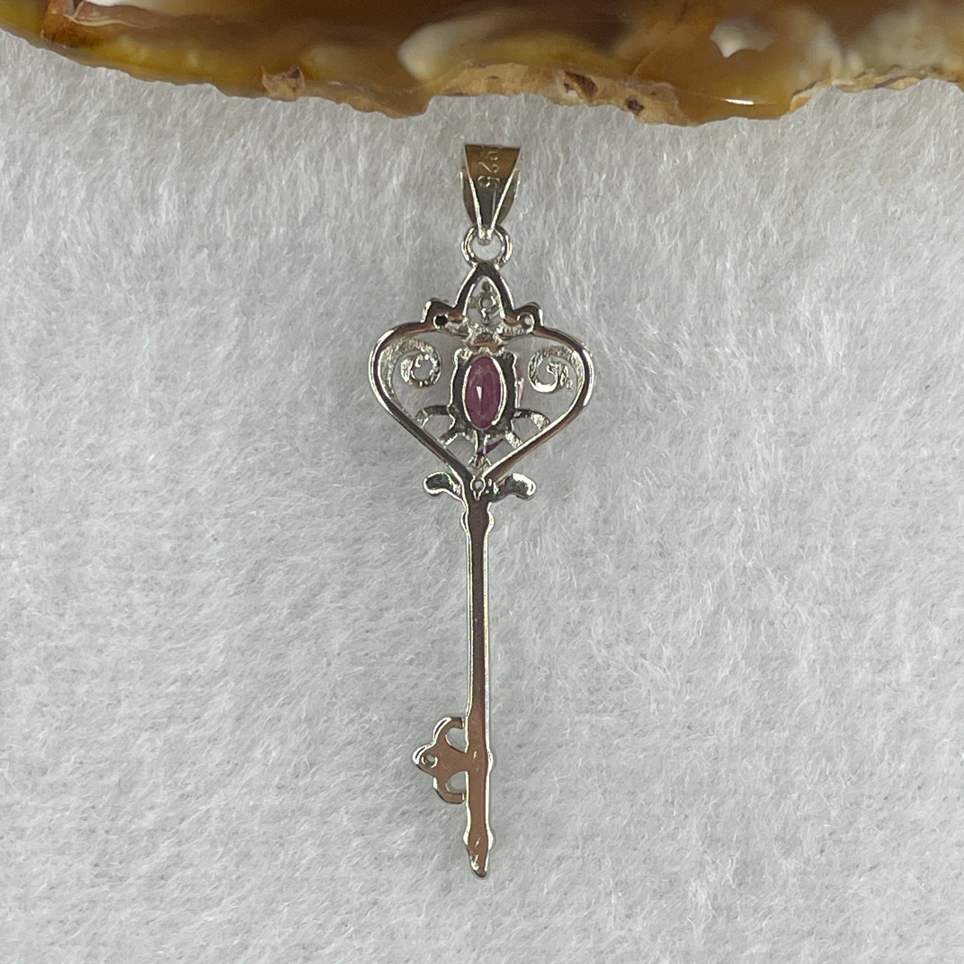 Natural Tourmaline Crystal Key with Charm Pendant in S925 Sliver 1.38g 5.2 by 3.8 by 2.0mm - Huangs Jadeite and Jewelry Pte Ltd