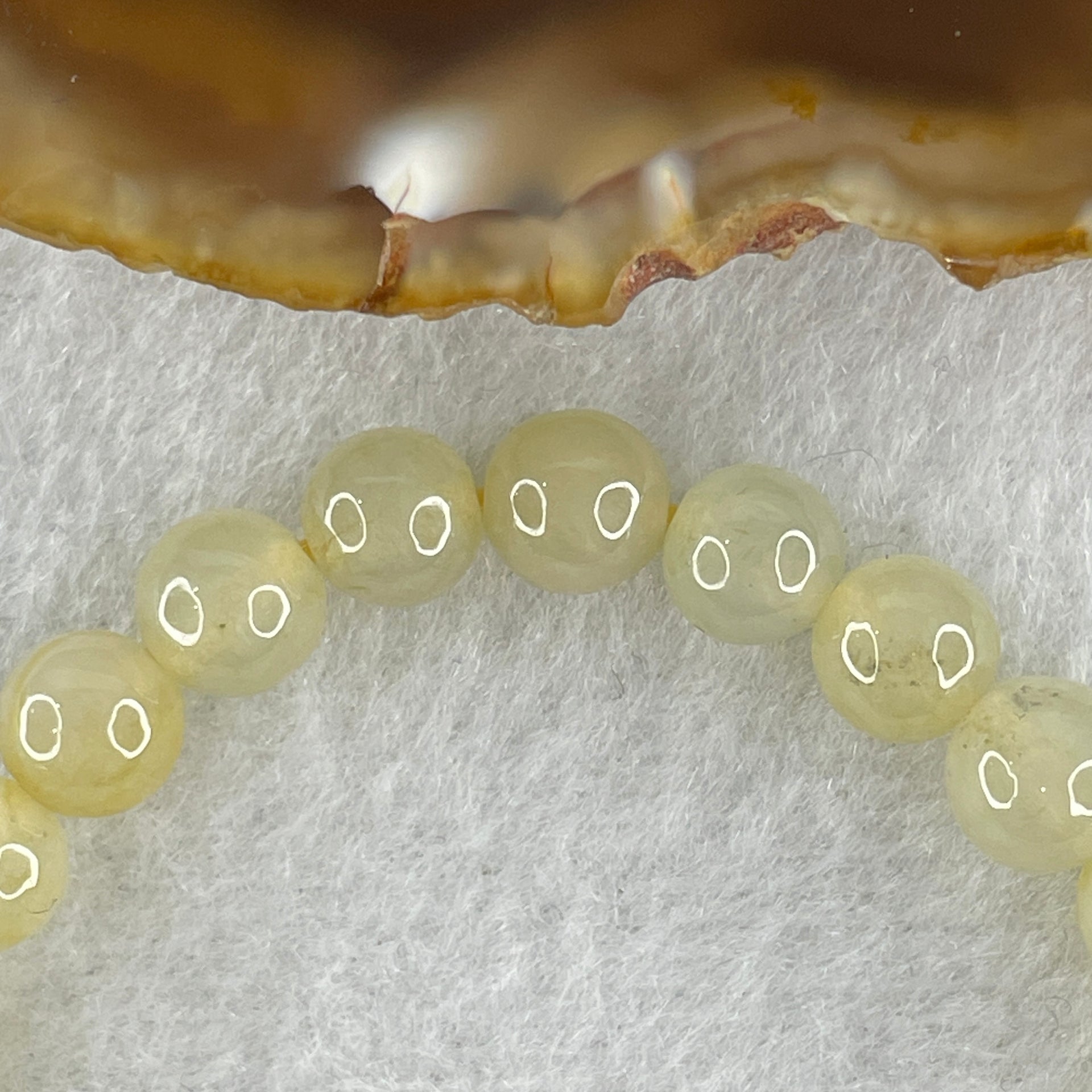 High Grade Natural Type A Semi Icy Light Yellow Jadeite  Beads Bracelet 15.20g 15.5cm 7.2mm 27 Beads - Huangs Jadeite and Jewelry Pte Ltd