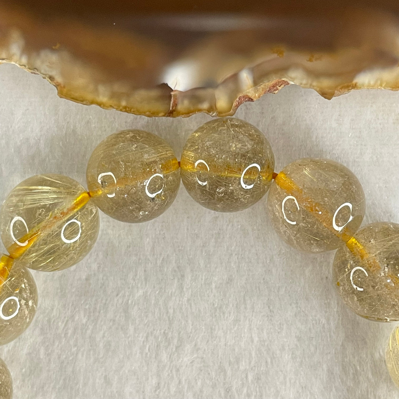 Average Grade Natural Golden Rutilated Quartz Beads Bracelet 53.12g 17cm 13.9mm 15 Beads - Huangs Jadeite and Jewelry Pte Ltd
