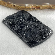 Type A Opaque to Partial Translucent Black Omphacite Jadeite 5 Dragons Pendant 32.20g 64.7 by 40.0 by 8.0mm - Huangs Jadeite and Jewelry Pte Ltd