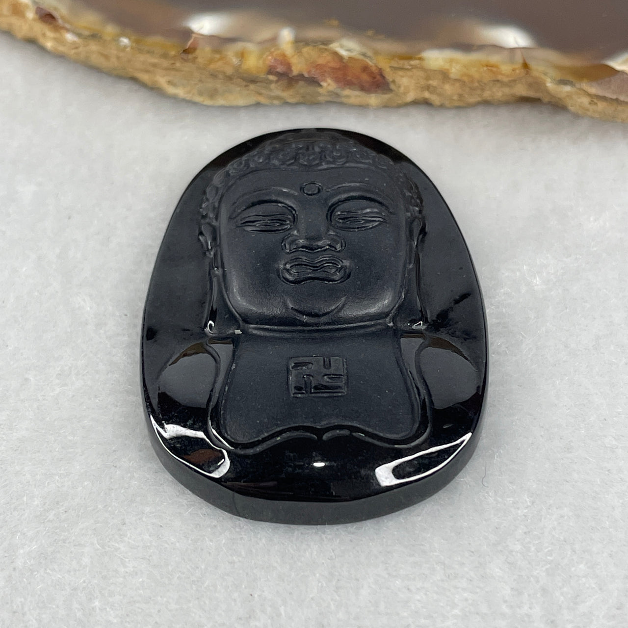 Certified Type A Opaque Black Omphacite Jadeite Amitabha Buddha Pendant | 51mm Natural Black Jade Infinite Light & Longevity Amulet (19.40g | 51.5 x 33.2 x 8.4mm)
