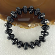 Type A Opaque Black Omphacite Jadeite Faceted Donut Ping An Kou Shape Beads Bracelet 59.39g 15cm 14.3mm 19 Beads - Huangs Jadeite and Jewelry Pte Ltd