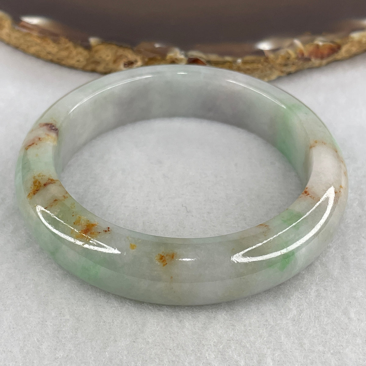 Natural Type A Green with Red Dots Jadeite Bangle | 52.5mm Inner Diameter (54.15g | 12.7×8.3mm | Heart & Sacral Chakra Harmony, Lucky Red Speckles & Abundance Shield)(Slight External Rough)