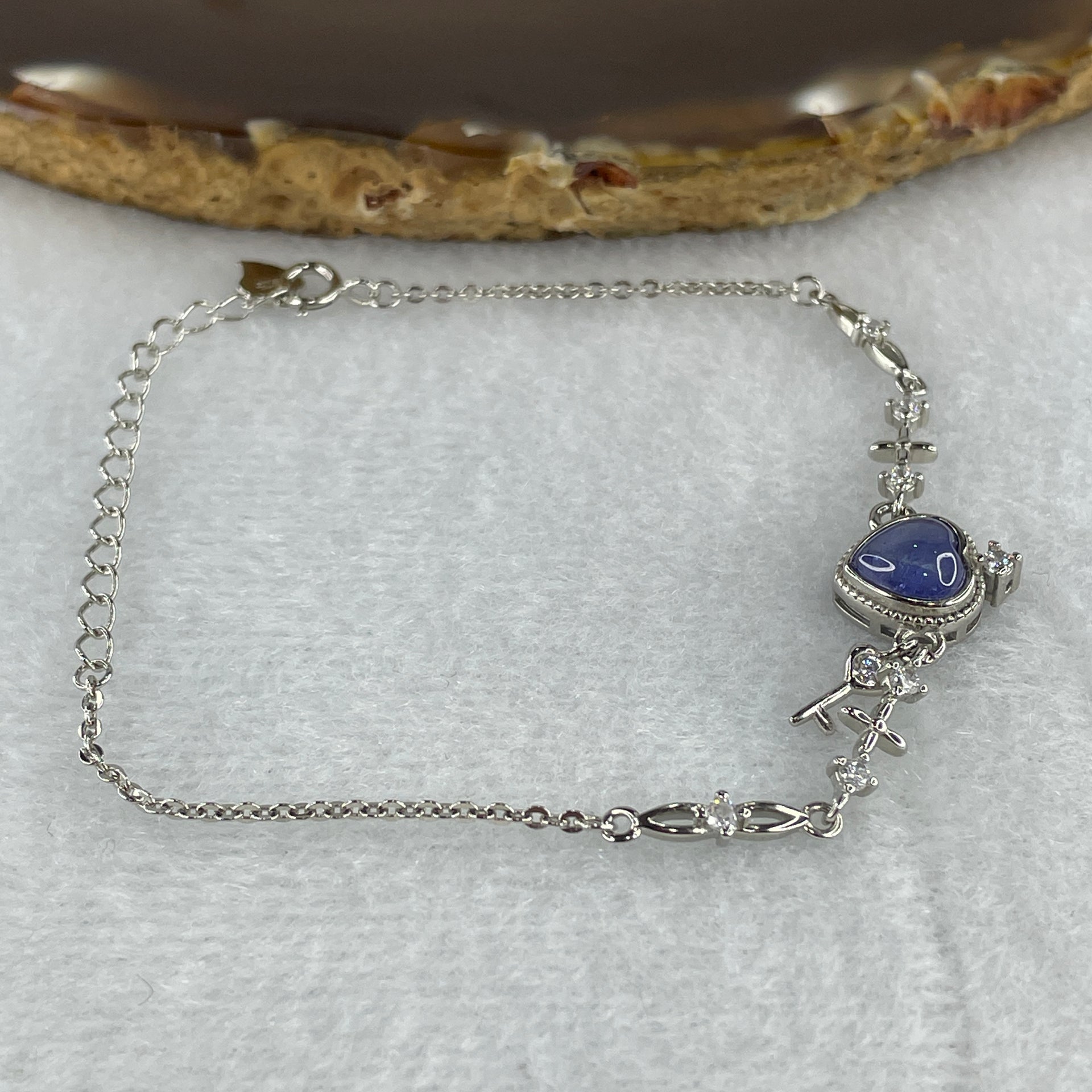 Natural Blue Tanzanite Heart Shape with Cubic Zirconia in S925 Bracelet 2.96g 16-16cm 6.8 by 6.8 by 3.0mm 1 Bead - Huangs Jadeite and Jewelry Pte Ltd