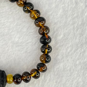 Natural Dark Brownish Yellow Flower Amber Beads Bracelet 天然抚顺金珀手链 7.13g 15.5cm 7.9mm 29 Beads - Huangs Jadeite and Jewelry Pte Ltd
