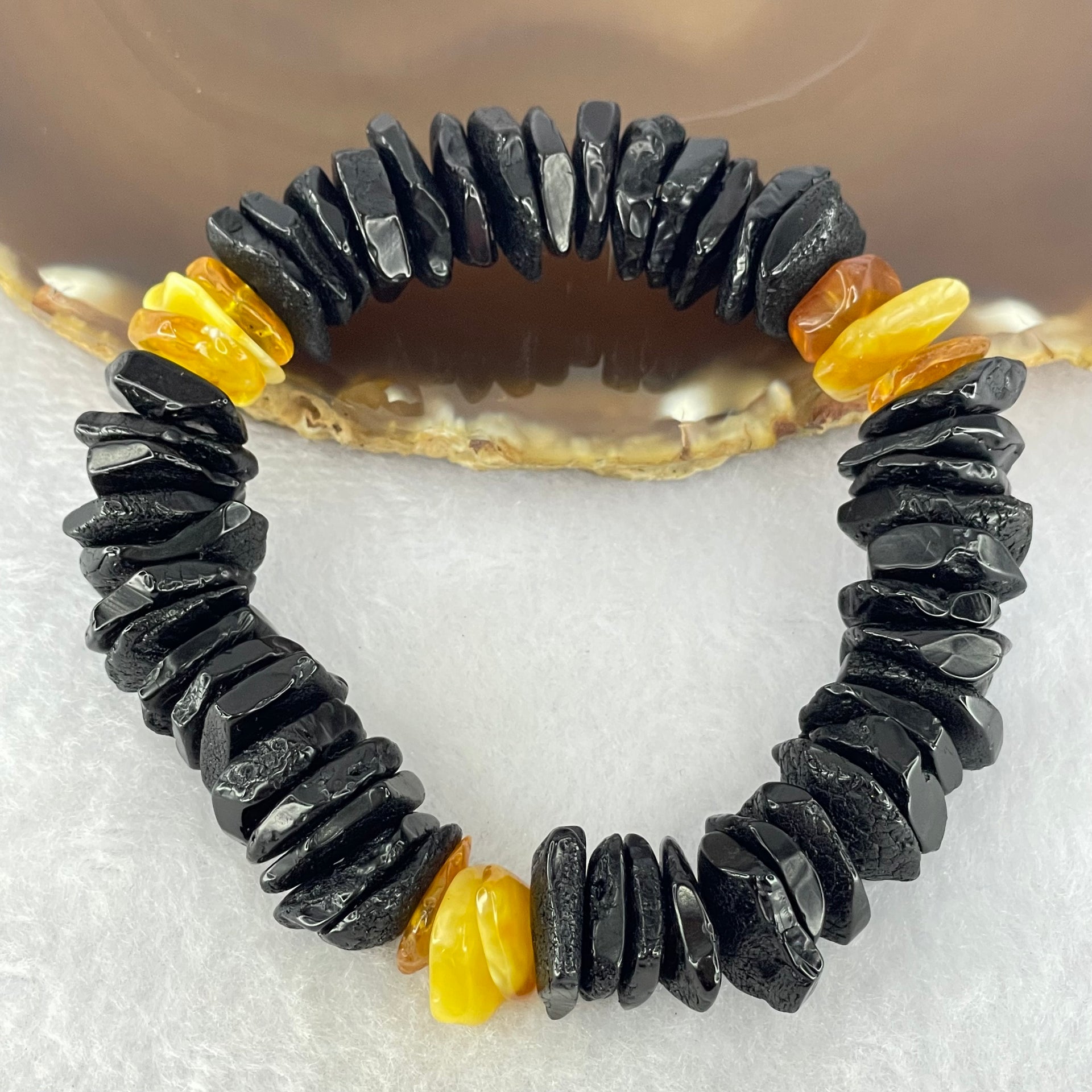 Natural Butterscotch and Blood Amber Irregular Beads Bracelet 29.02g 19cm 16.4 by 13.5 by 6.6mm to 13.5 by 12.9 by 3.7mm 56pcs - Huangs Jadeite and Jewelry Pte Ltd