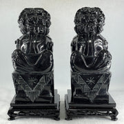 Black Pair of Fu Gou with Wooden Stand Display 5,365.5g Each about 110.0 by 15.0 by 230.0mm - Huangs Jadeite and Jewelry Pte Ltd