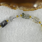 Natural Black with Gold and Green Rutilated Quartz Pebble Shape Beads Bracelet 11.91g 21cm 6.2mm 16Pcs - Huangs Jadeite and Jewelry Pte Ltd