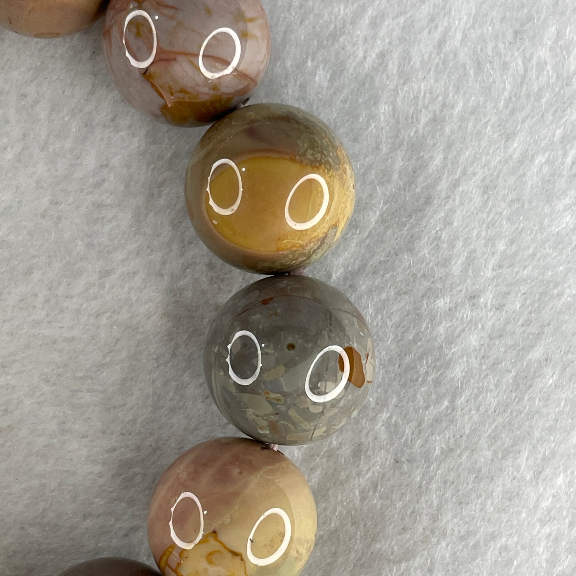 Certified Natural Alashan Agate Greyish Pink Beads Bracelet 66.758g 16cm 15.4mm 14Beads - Huangs Jadeite and Jewelry Pte Ltd