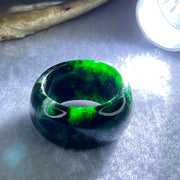 Opaque Type A Old Mine Spicy Green Jadeite Ring 9.56g 12.6 by 4.5mm US8 HK17.8 - Huangs Jadeite and Jewelry Pte Ltd