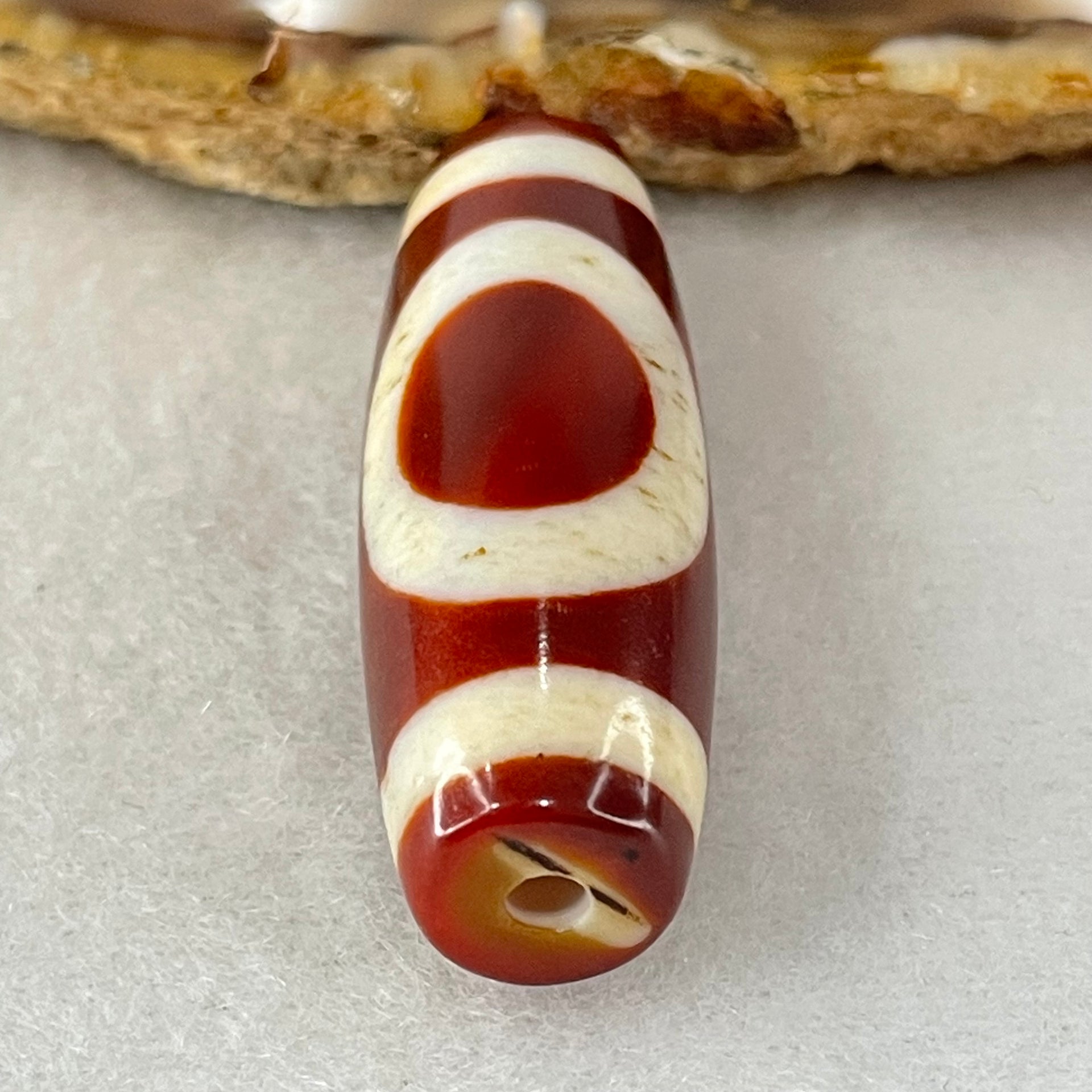 Natural Powerful Tibetan Old Oily Red White Agate One Eye Water Element Dzi Bead Heavenly Master (Tian Zhu) 一眼水元素天珠 10.47g 37.6 by 13.5mm - Huangs Jadeite and Jewelry Pte Ltd