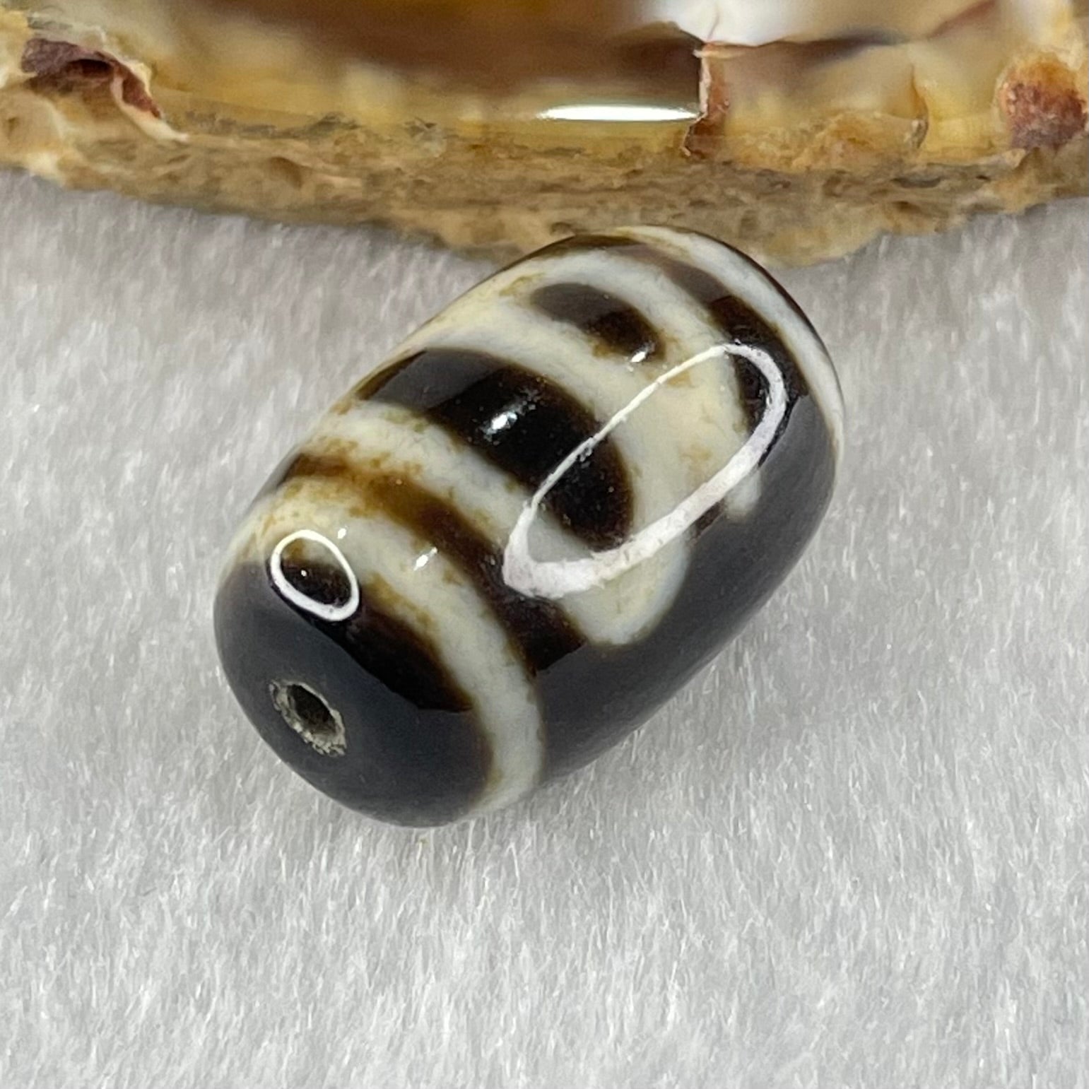 Natural Powerful Tibetan Old Oily Agate Double Cai Shen Dzi Bead Heavenly Master (Tian Zhu) 双财神长天珠 4.34g 18.1 by 12.1mm - Huangs Jadeite and Jewelry Pte Ltd