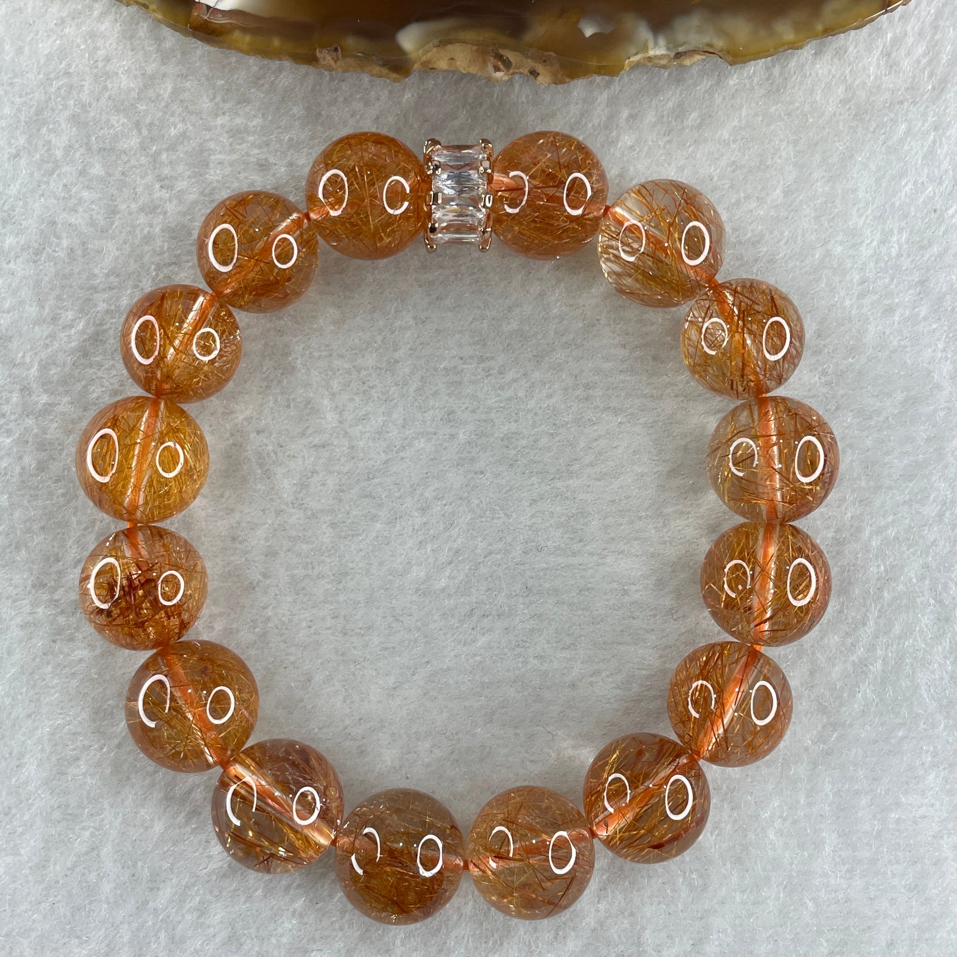 Special Good Grade Natural Reddish Copper Rutilated Quartz Beads Bracelet 36.42g 15cm 11.9mm 16Beads - Huangs Jadeite and Jewelry Pte Ltd