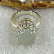 Type A Natural White to Faint Green Jadeite Cabochon 14.5 by 11.7 by 4.0mm Stone for Setting 15.72g (On Silver Ring Mold) US 8.75 HK 19.5 - Huangs Jadeite and Jewelry Pte Ltd