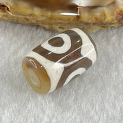 Natural Powerful Tibetan Old Oily Dark Brown With White Agate 3 Eyes Dzi Bead Heavenly Master (Tian Zhu) 三眼天诛 3.19g 15.7 by 10.8mm - Huangs Jadeite and Jewelry Pte Ltd