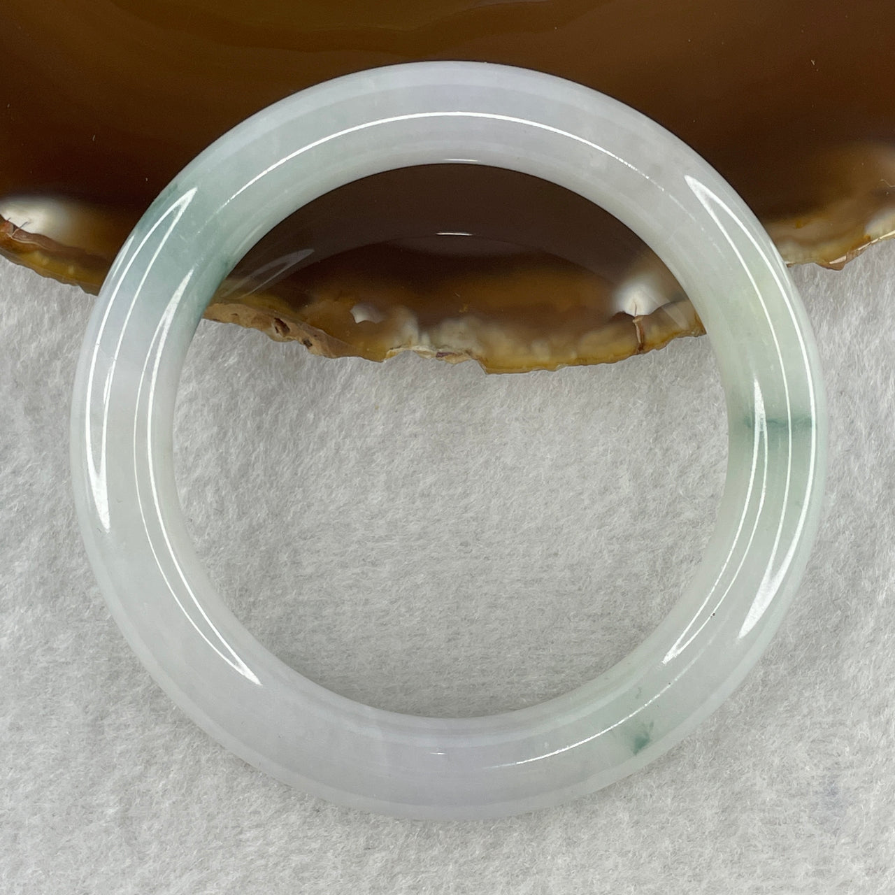 Type A Near White (Faint Lavender and Faint Green ) with Dark Green Piao Hua Jadeite Bangle Internal Diameter 51.8mm 48.04g 10.0 by 9.2mm (Very Slight Internal Lines ) - Huangs Jadeite and Jewelry Pte Ltd